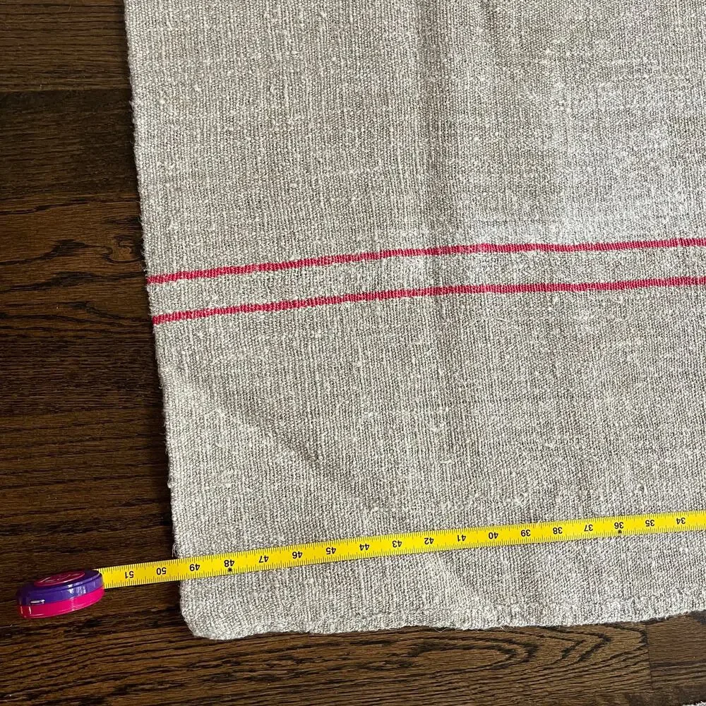 Stunning Red Tan Organic Fabric Hemp Antique French Grainsack Linen
